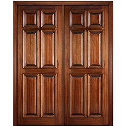 Hoelscher, 96" Tall 6 Panel Solid Mahogany Wood Entry Double Door with Raised Moulding