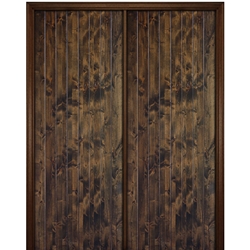 96" Tall V-Grooved Plank Solid Knotty Alder Entry Double Door