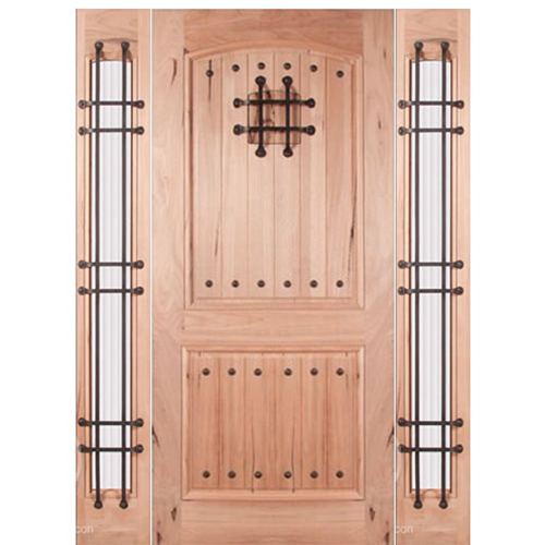 Escon Doors Cr662 1 2 Rustica Spanish Walnut Entry Door With Operating Speakeasy Decorative Clavos And Two Sidelites At Doors4home Com