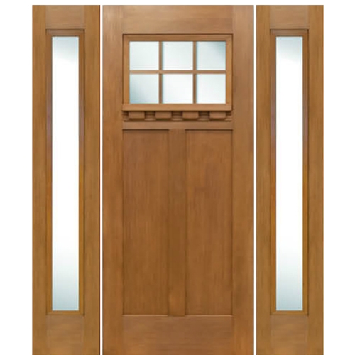 Escon Doors Ff626 Fl 1 2 36 X80 Fiberglass Craftsman Style 6 Lite Entry Door With Two Full Lite Sidelites In Douglas Fir Wood Grain