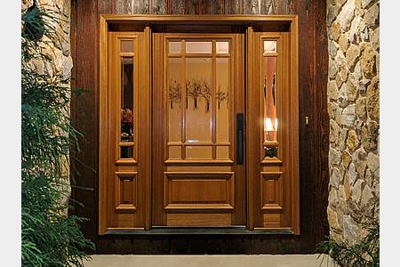 Wood entry door with two sidelite